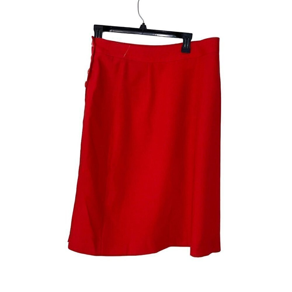 Jacques Vert Womens Skirt Red Size 14 Vintage Pleated Side Button Pocket Lined - Picture 2 of 13